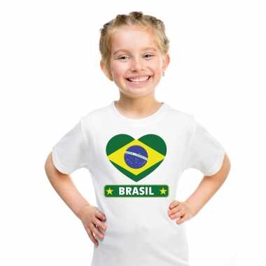 Braziliaanse vlag in hartje shirt wit kind