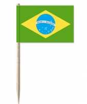 Braziliaanse 50x cocktailprikkers brazili 8 cm vlaggetje landen decoratie