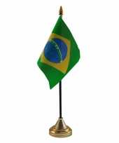 Braziliaanse brazilie tafelvlaggetje 10 x 15 cm met standaard