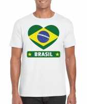 Braziliaanse vlag in hartje shirt wit heren