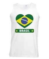 Braziliaanse vlag in hartje singlet wit heren