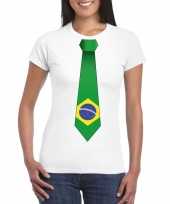 Braziliaanse wit t shirt met brazilie vlag stropdas dames